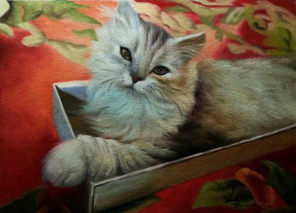 This painting was ordered as a Christmas present for my mom and she absolutely loves it. This kitten unfortunately had a short life due to a severe heart murmur which broke my mothers heart. He passed a couple days before Christmas in 2014 and she was dev