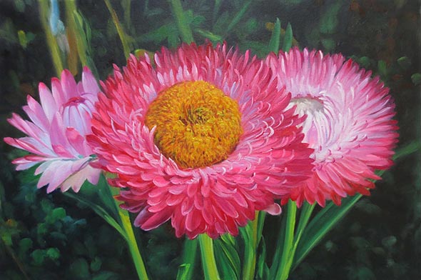 custom oil painting of beautiful pink flowers