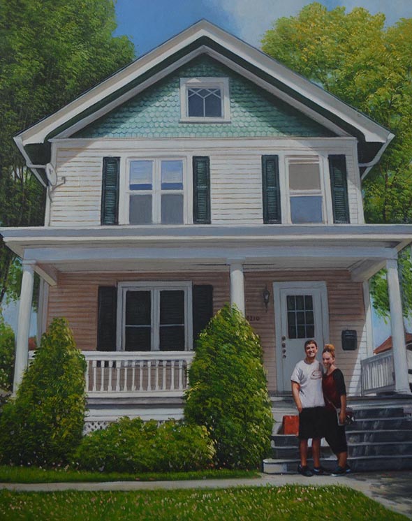 Custom oil handmade painting of couple at new home