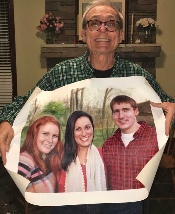 an oil painting of all three siblings together