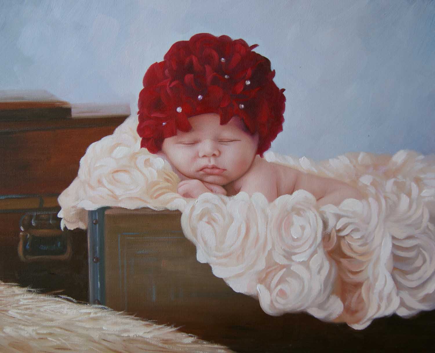 a custom oil portrait of a newborn sleeping
