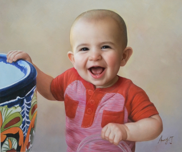 a custom oil portrait of a child smiling