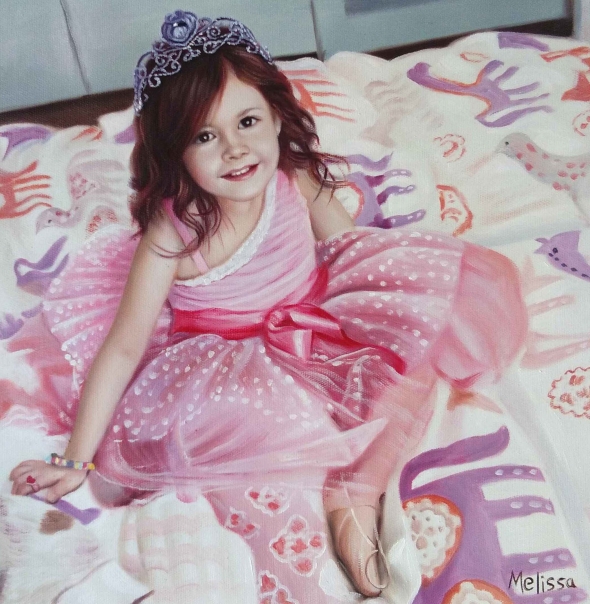 a custom oil painting of little girl in pink princess dress