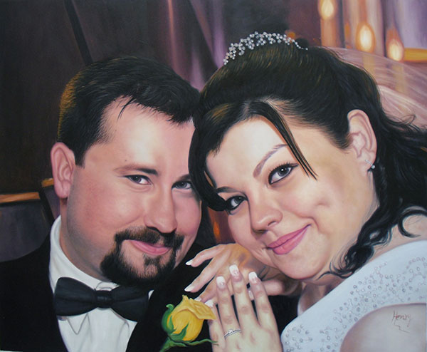 an oil painting of a wedding