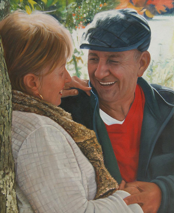 oil portrait of a happy couple