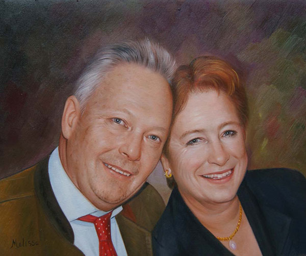photo to painting of happy couple with colored eyes