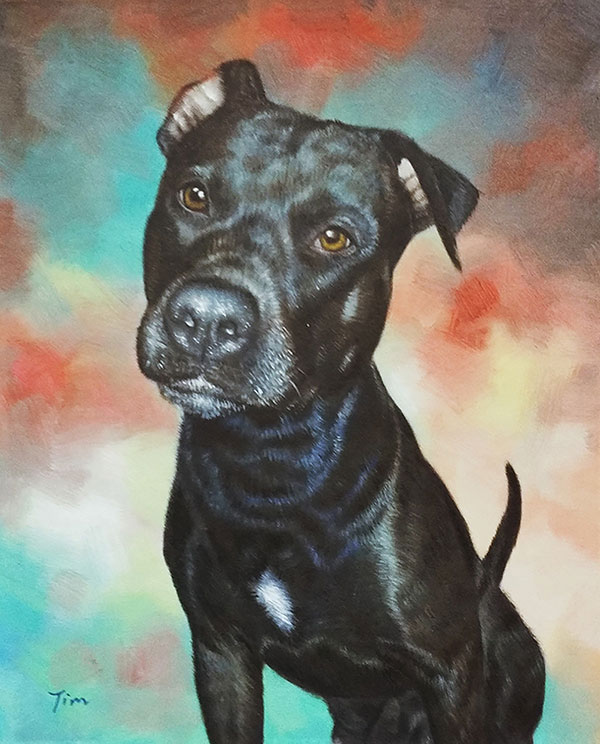 colorful dog oil painting