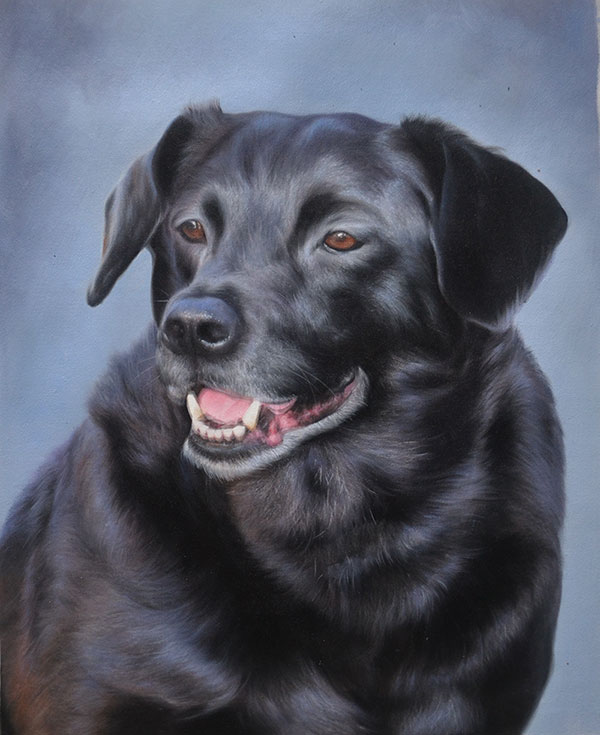custom oil paiunting of black dog brown eyes