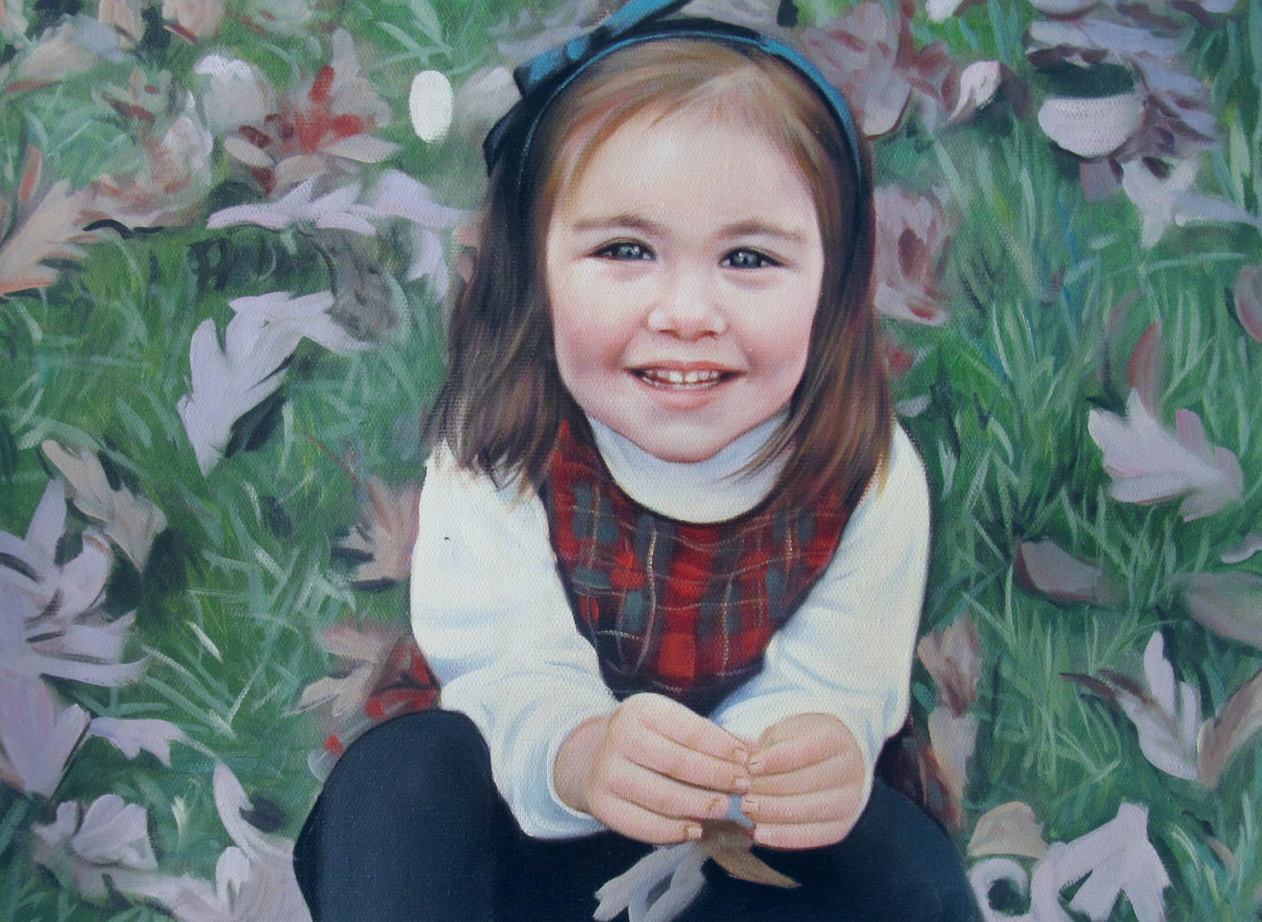 a custom oil painting of a child in park