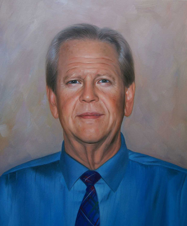 a custom oil portrait of an elderly man in shirt