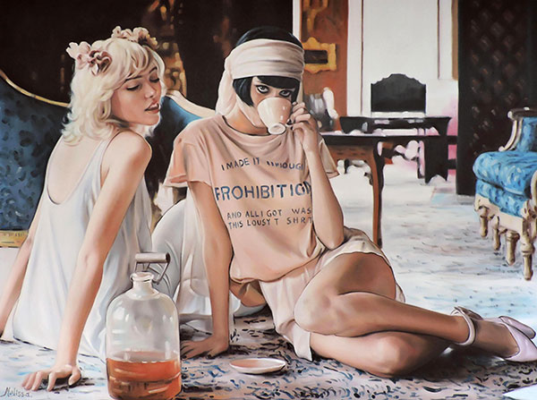 a custom oil painting of friends having fun