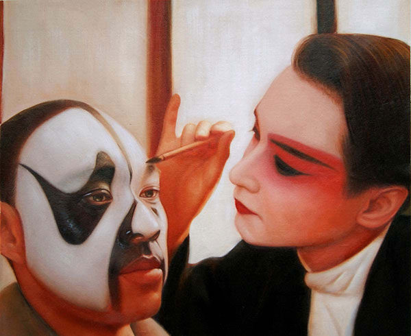 a custom oil painting of friends with mask