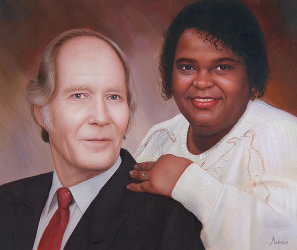 a custom oil painting of black and white friends