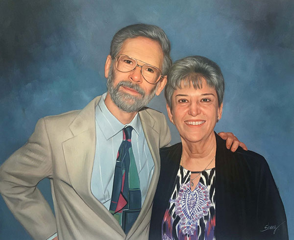 photo to art of elder couple all dressed up