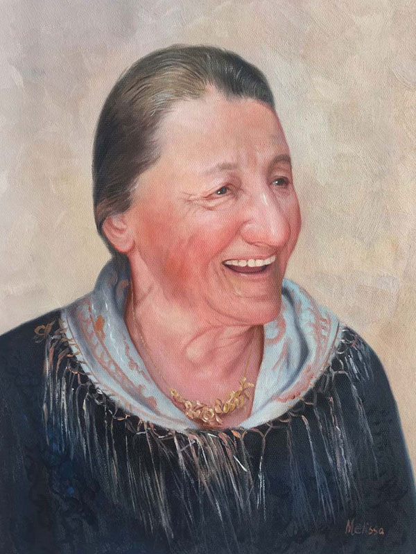 Foto einer älteren Frau handgemalt in Öl