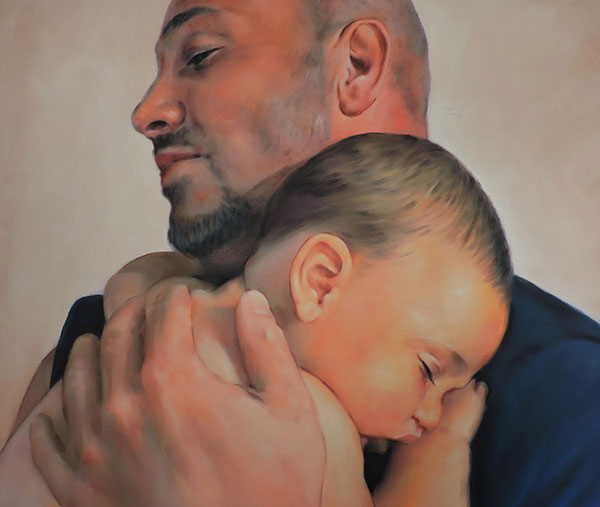 an oil paniting of a father holding his child