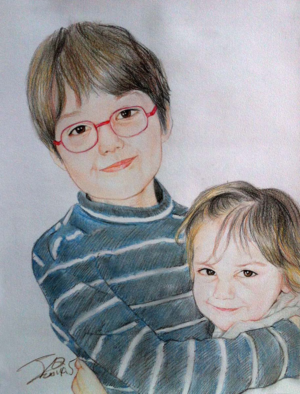 fratellini ritratto a matita colorata da foto