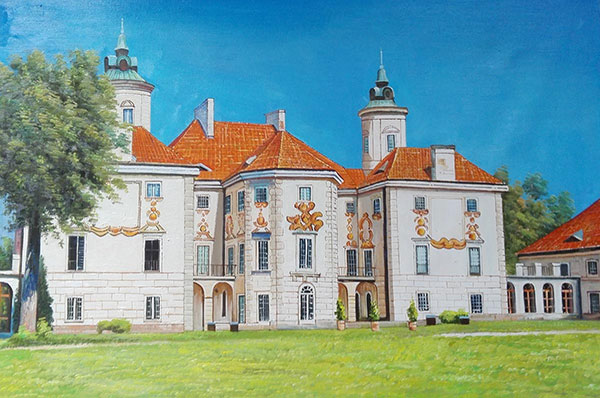 Custom oil handmade painting big white limestone house