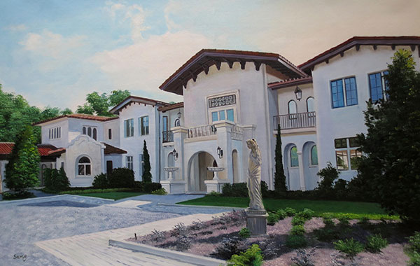 Handmade oil painting white limestone house