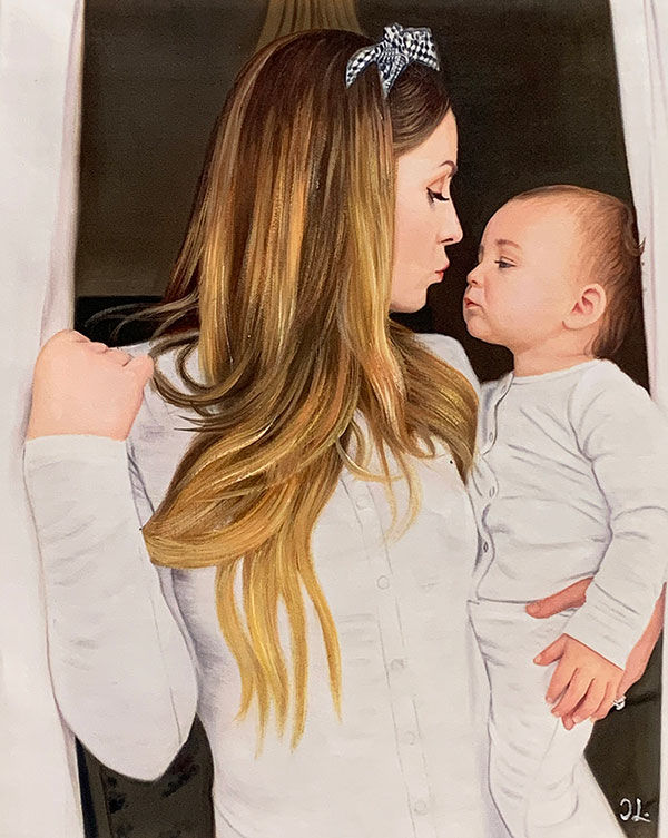 an oil painting of a mother holding a toddler
