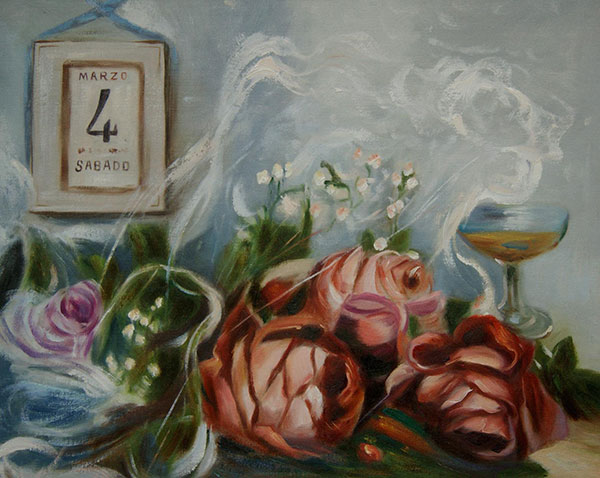 Since I was a little boy, I remembered going to my grandma`s house to visit and just stare at these two paintings she had in her foyer. One of them was of a calendar sitting on a table with a bride`s veil, a glass of champagne and some roses. The date on