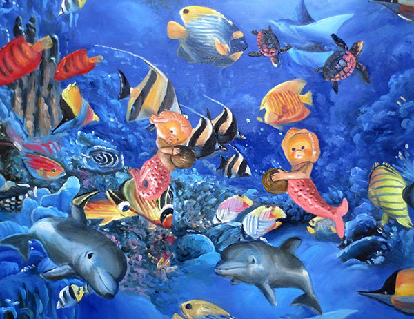 oil painting of the underwater world