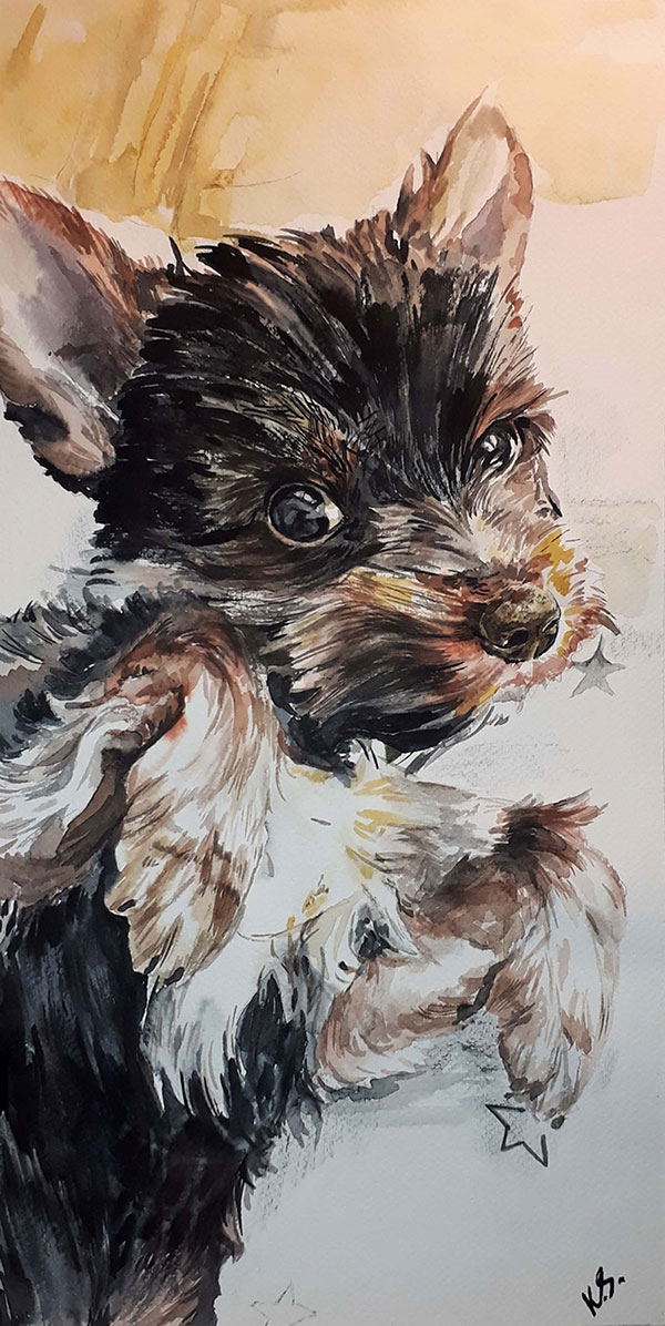 custom watercolor painting of a brown dog