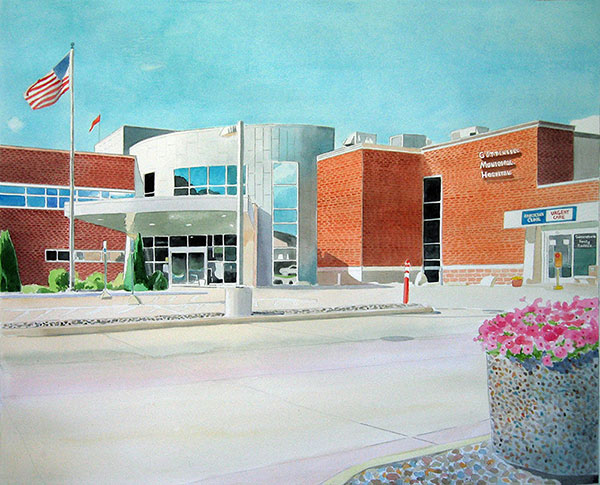 custom watercolor painting of hospital building