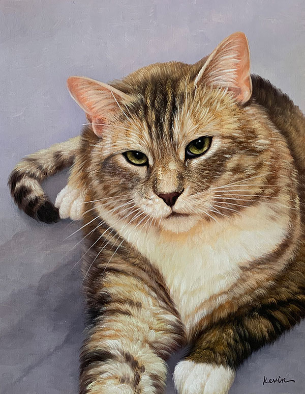 oil painting of a blonde fat cat
