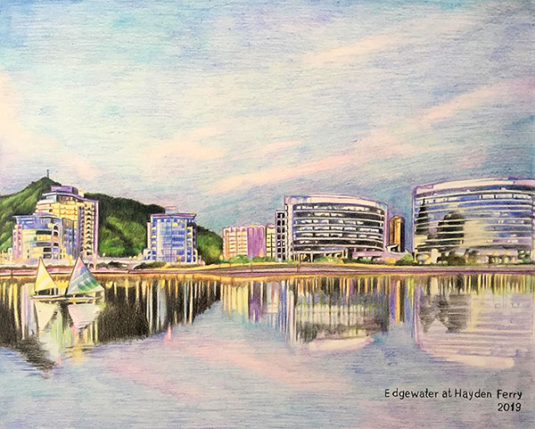Beautiful color pencil drawing of a landscape