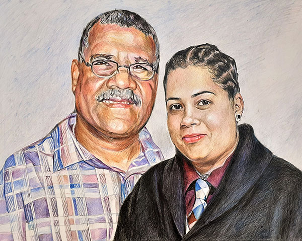Beautiful color pencil drawing of a father and daughter