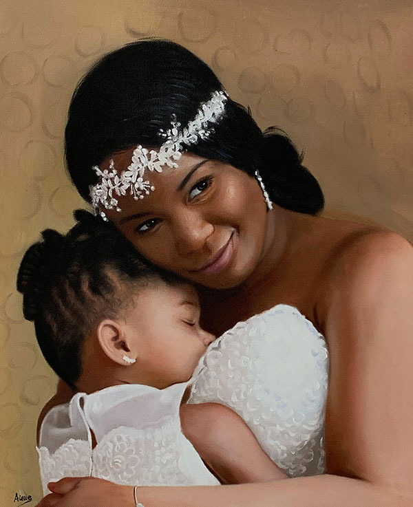mom and child oil portrait