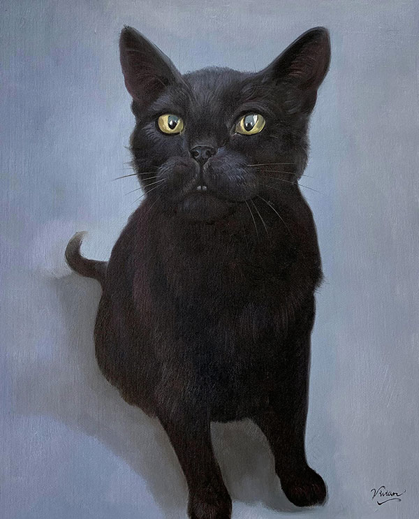artwork of a black cat in oil