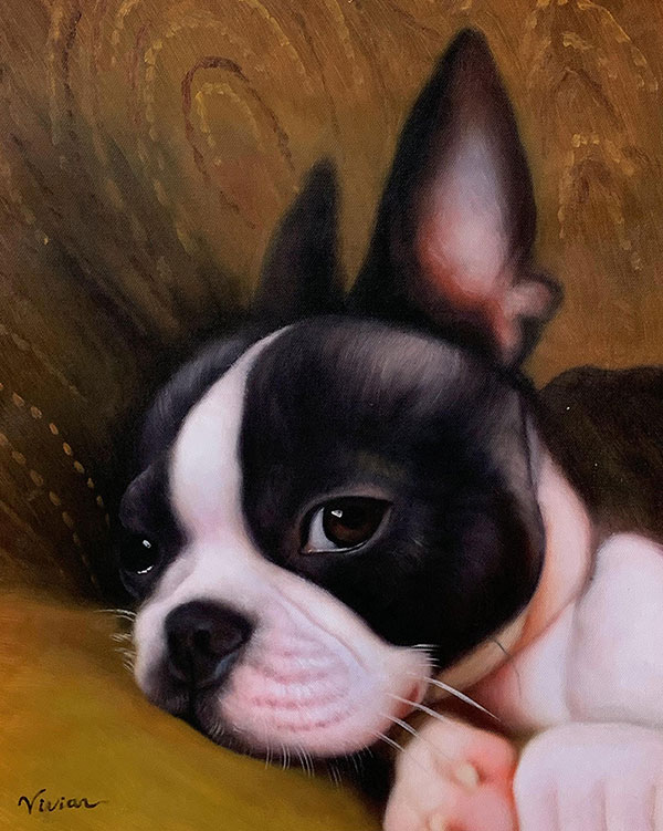 oil portrait of a french boxer