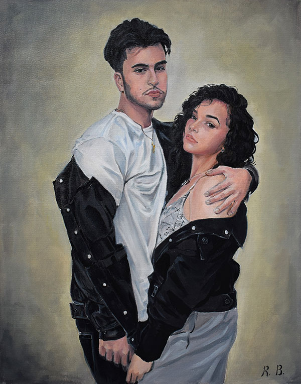 Custom oil portrait of a loving couple