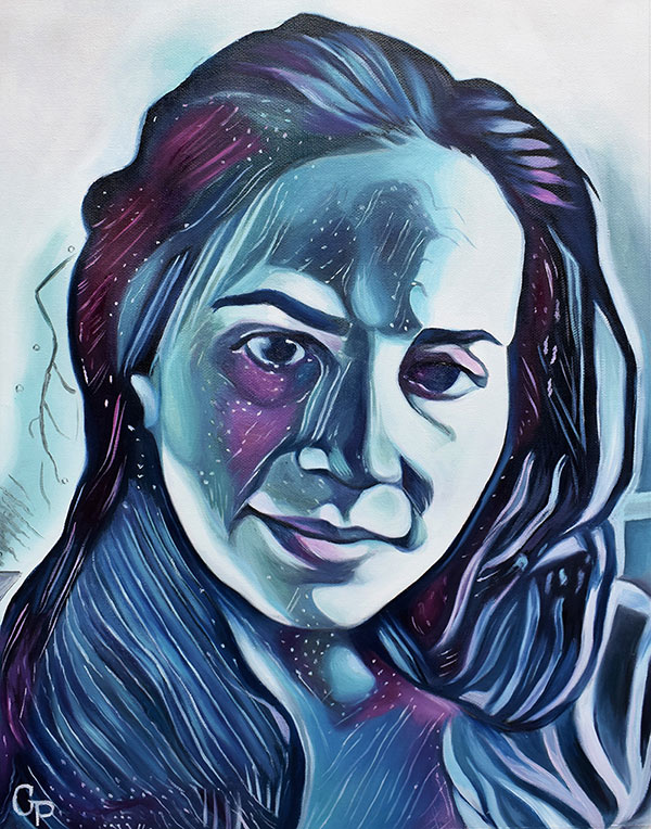 Abstract oil painting of a lady