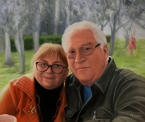 Beautiful oil painting of a loving couple