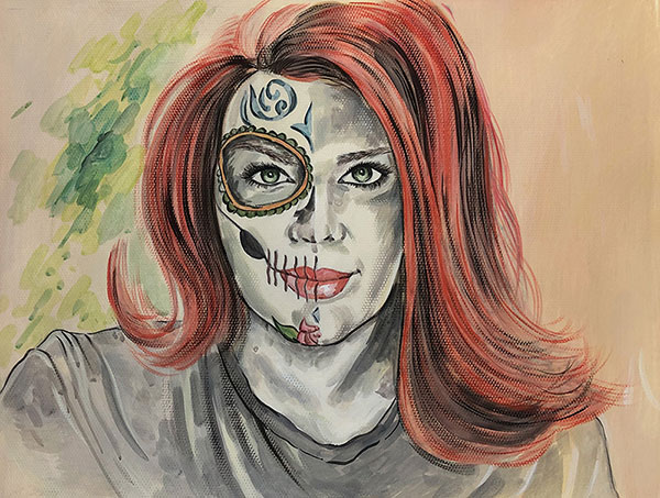 personalized pastel portrait of woman with face art