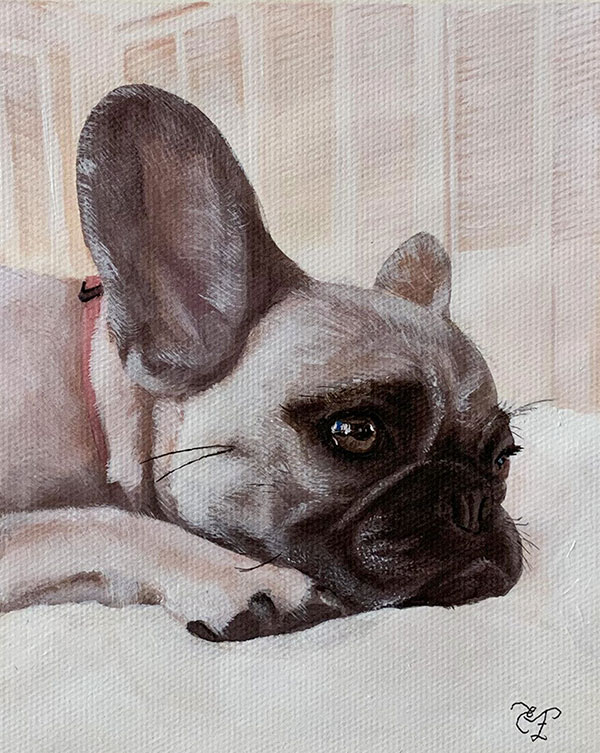 custom art piece pastel painting dog on bed