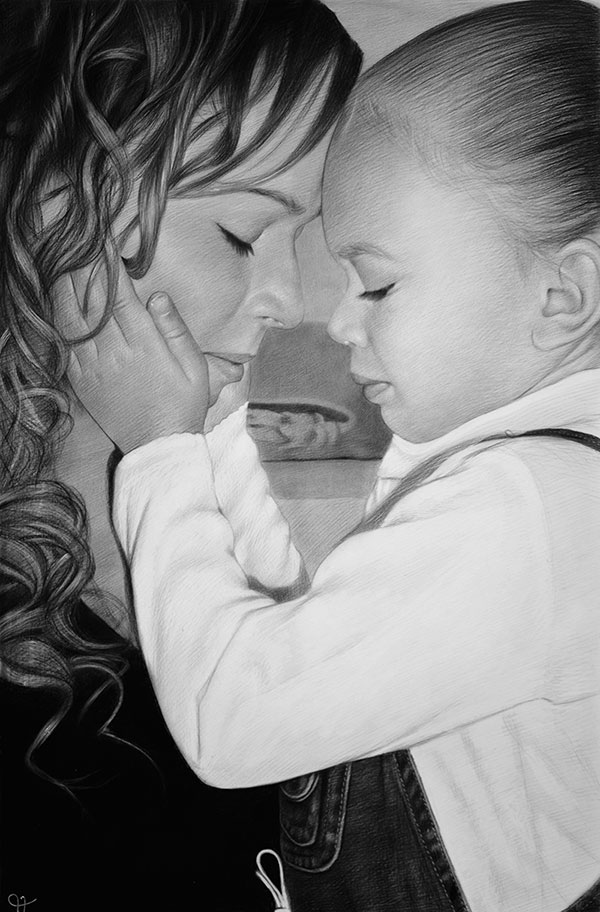 customized charcoal drawing mom and daughter head to head