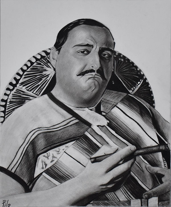 picture to charcoal drawing traditional Mexican man