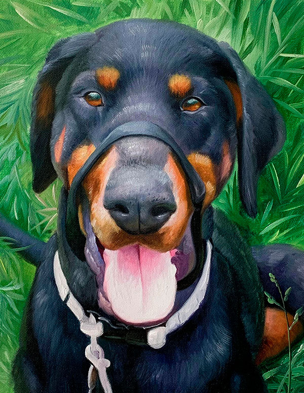 Custom close up oil painting of a dog