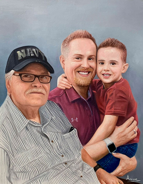 Personalized handmade oil painting of a family