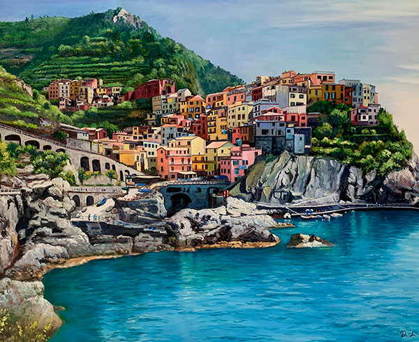 Beautiful hand drawn oil painting of a landscape