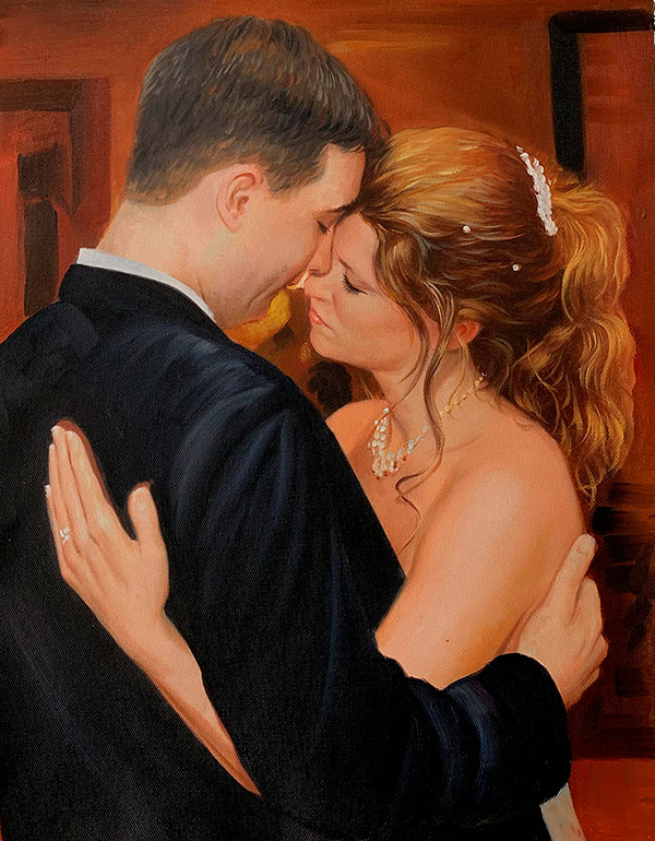 Beautiful acrylic painting of a loving couple