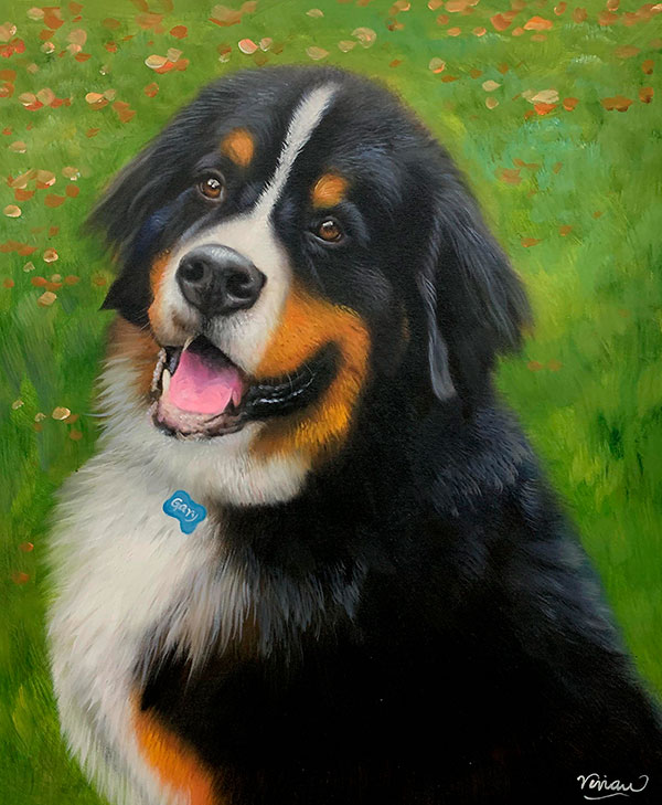 Custom hand drawn oil painting of a dog