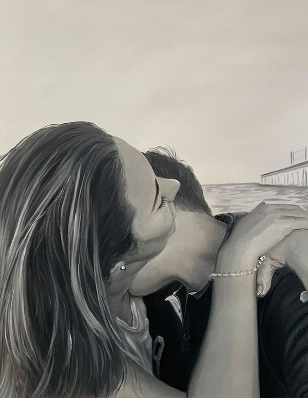 Gorgeous hand drawn oil painting of a loving couple