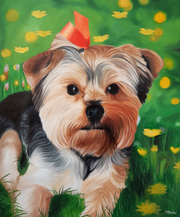 oil painting of a Yorkie dog