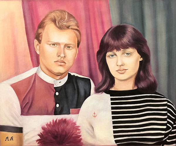 Vintage oil painting of a couple