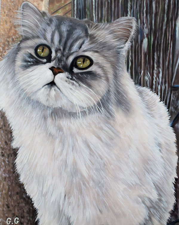customized oil painting of cute long haired cat
